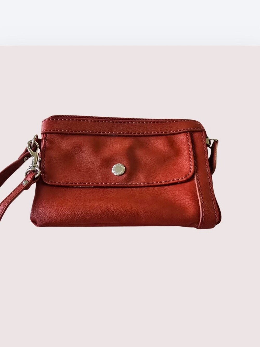 Franco Sarto Wristlet Small Pouch Purse Red Faux Leather Polka Dot Interior